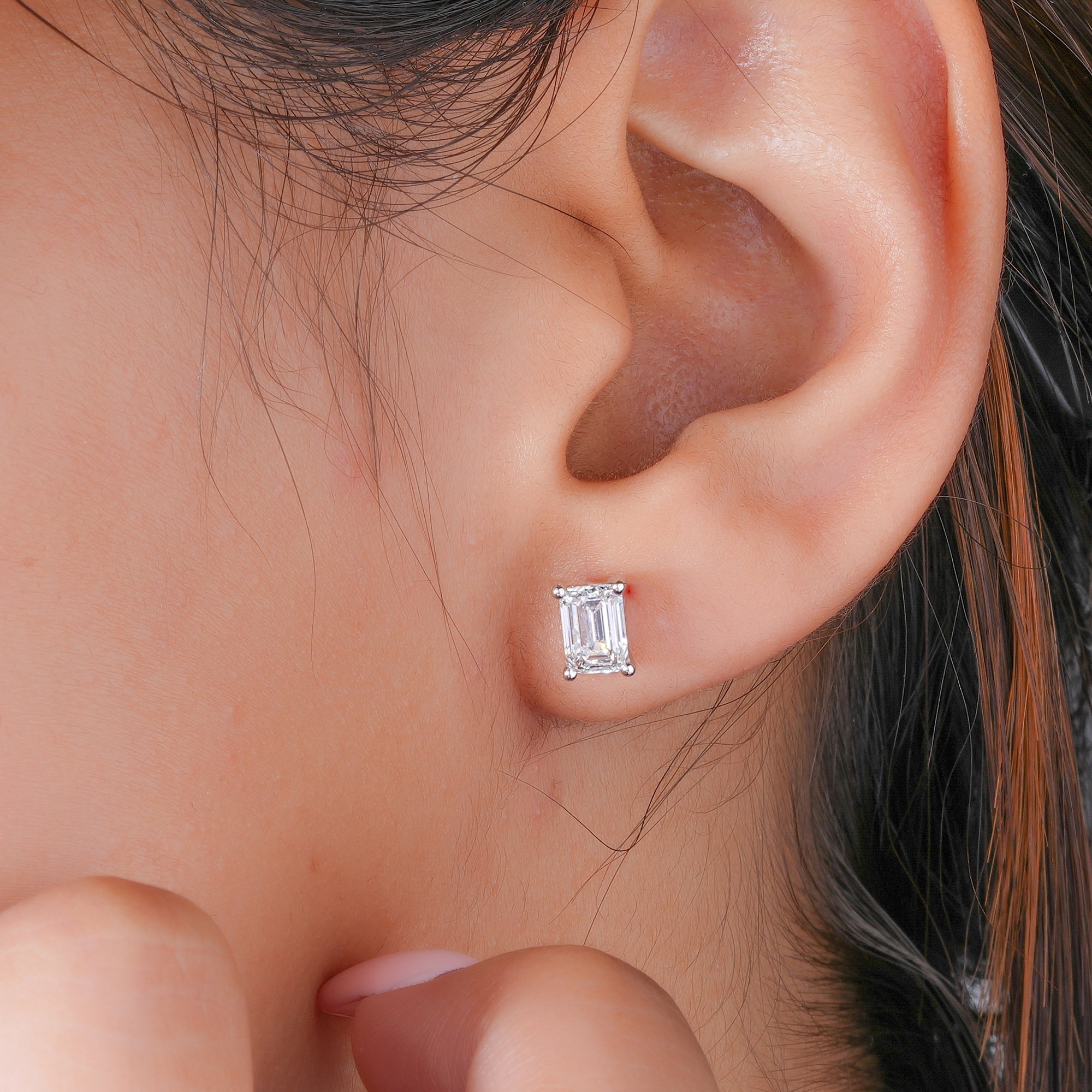 1.50 TCW Emerald Cut Lab Grown Diamond Stud Earrings