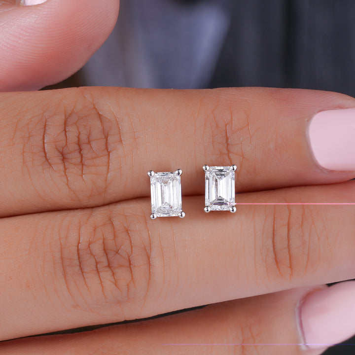 1.50 TCW Emerald Cut Lab Grown Diamond Stud Earrings