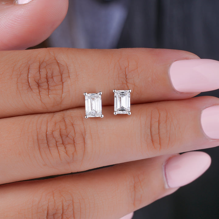 3.0 TCW Emerald Cut Lab Grown Diamond Stud Earrings