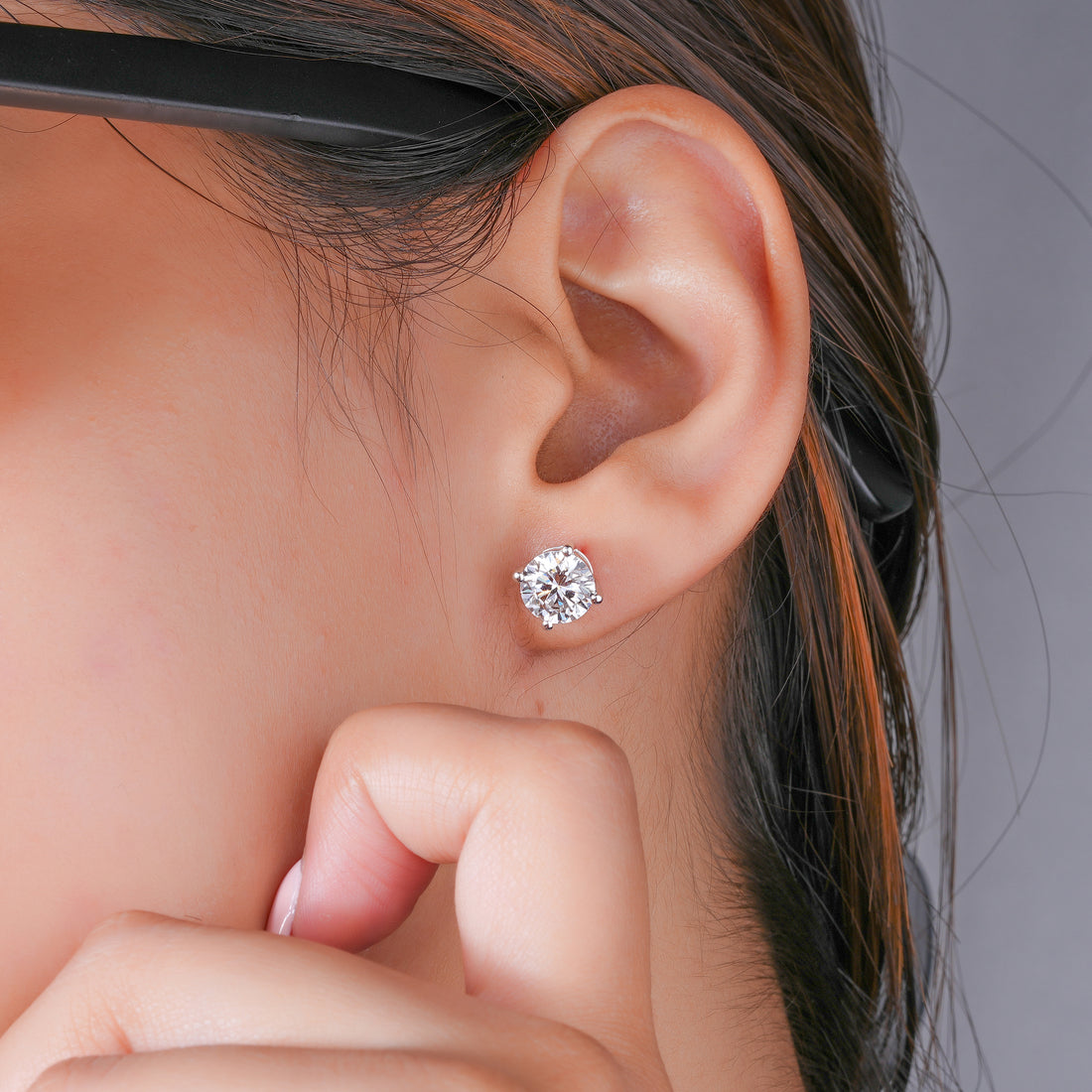 3.0 TCW Round Cut Lab Grown Diamond Stud Earrings