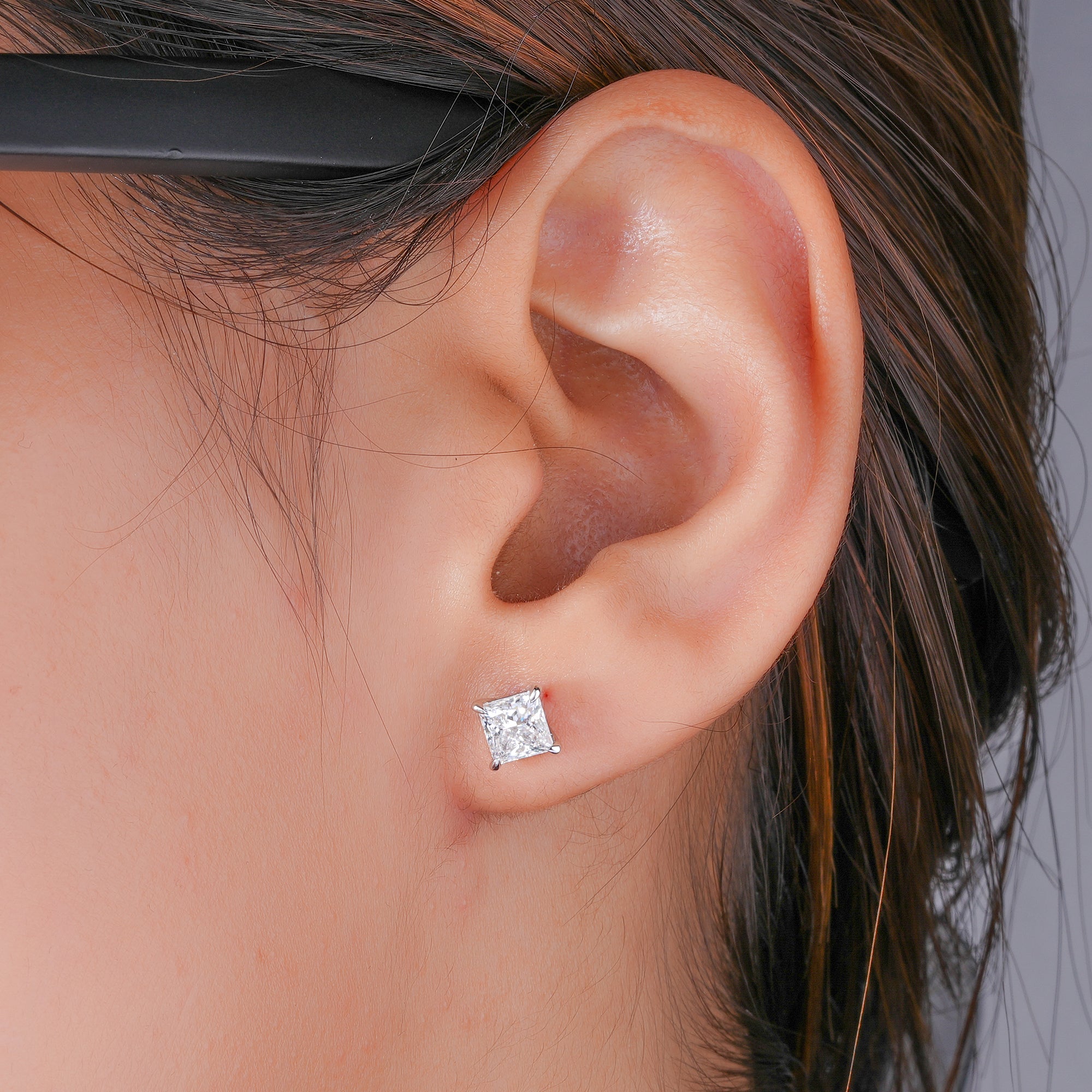 3.20 TCW Princess Cut Lab Grown Diamond Stud Earrings