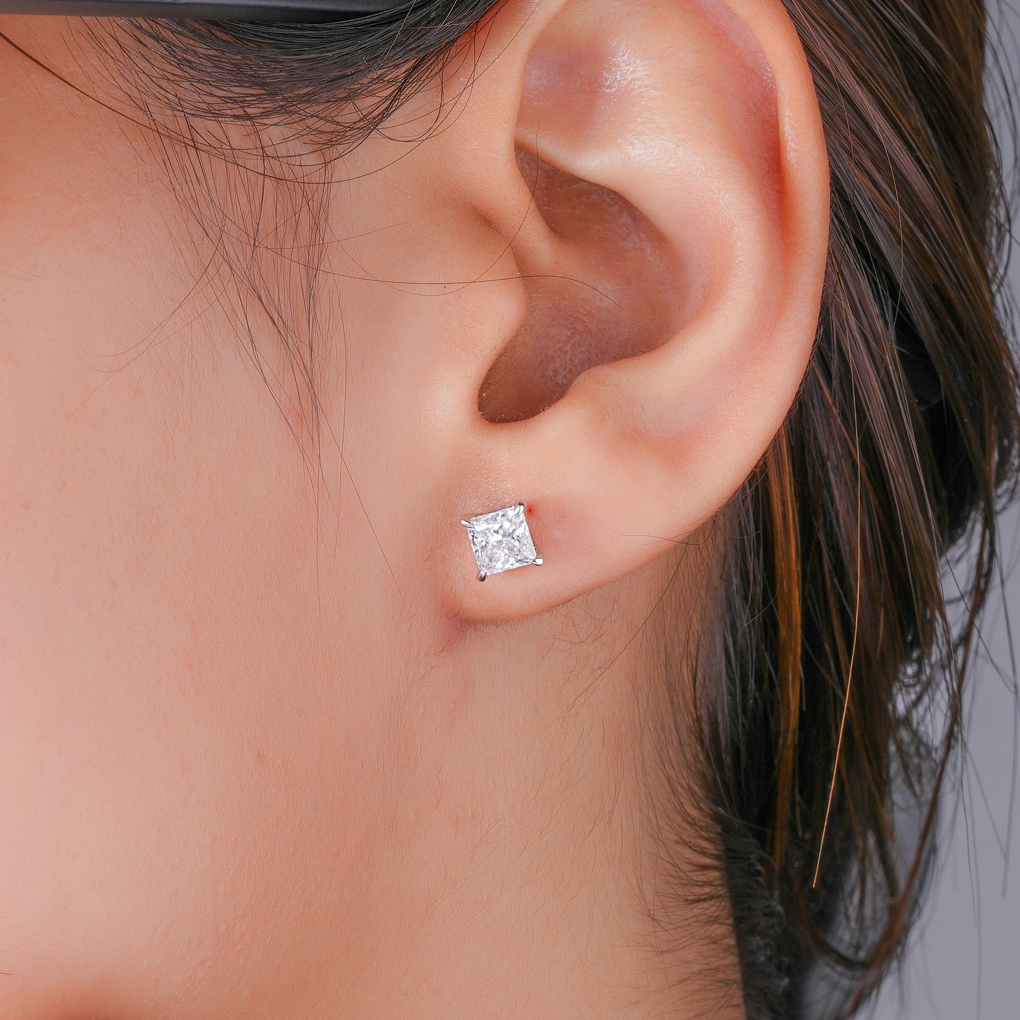 2.20 TCW Princess Cut Lab Grown Diamond Stud Earrings