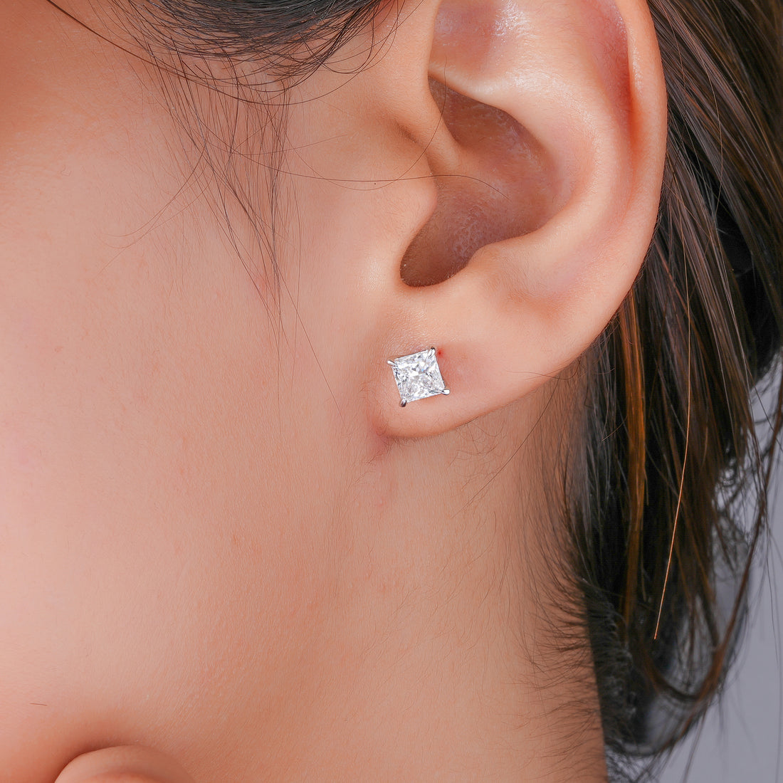 1.40 TCW Princess Cut Lab Grown Diamond Stud Earrings