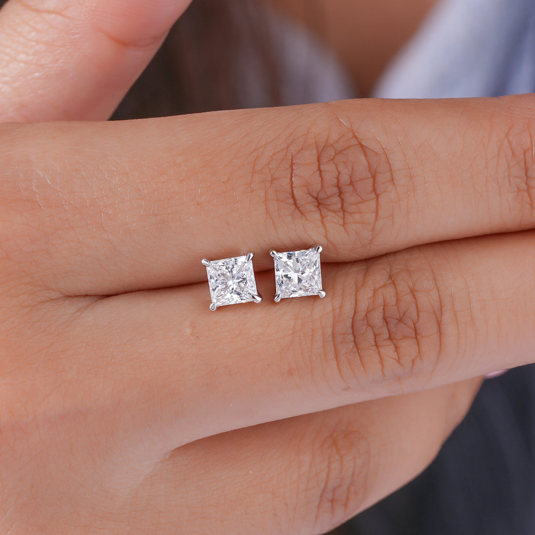 3.20 TCW Princess Cut Lab Grown Diamond Stud Earrings