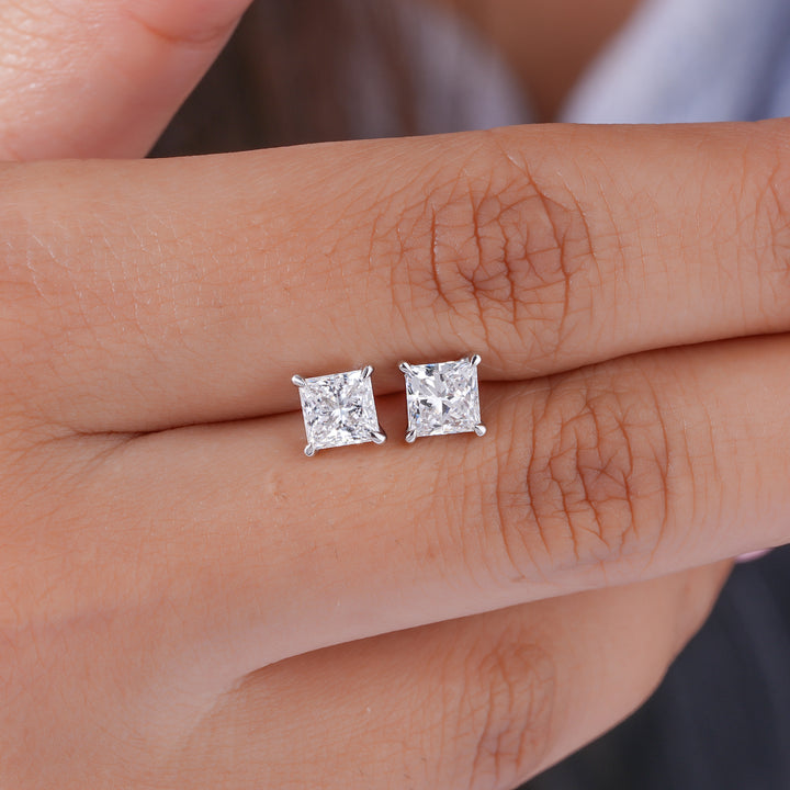 2.20 TCW Princess Cut Lab Grown Diamond Stud Earrings
