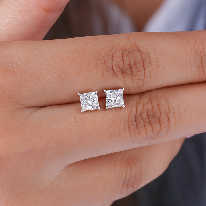 2.20 Princess Cut Lab Grown Diamond Stud Earrings