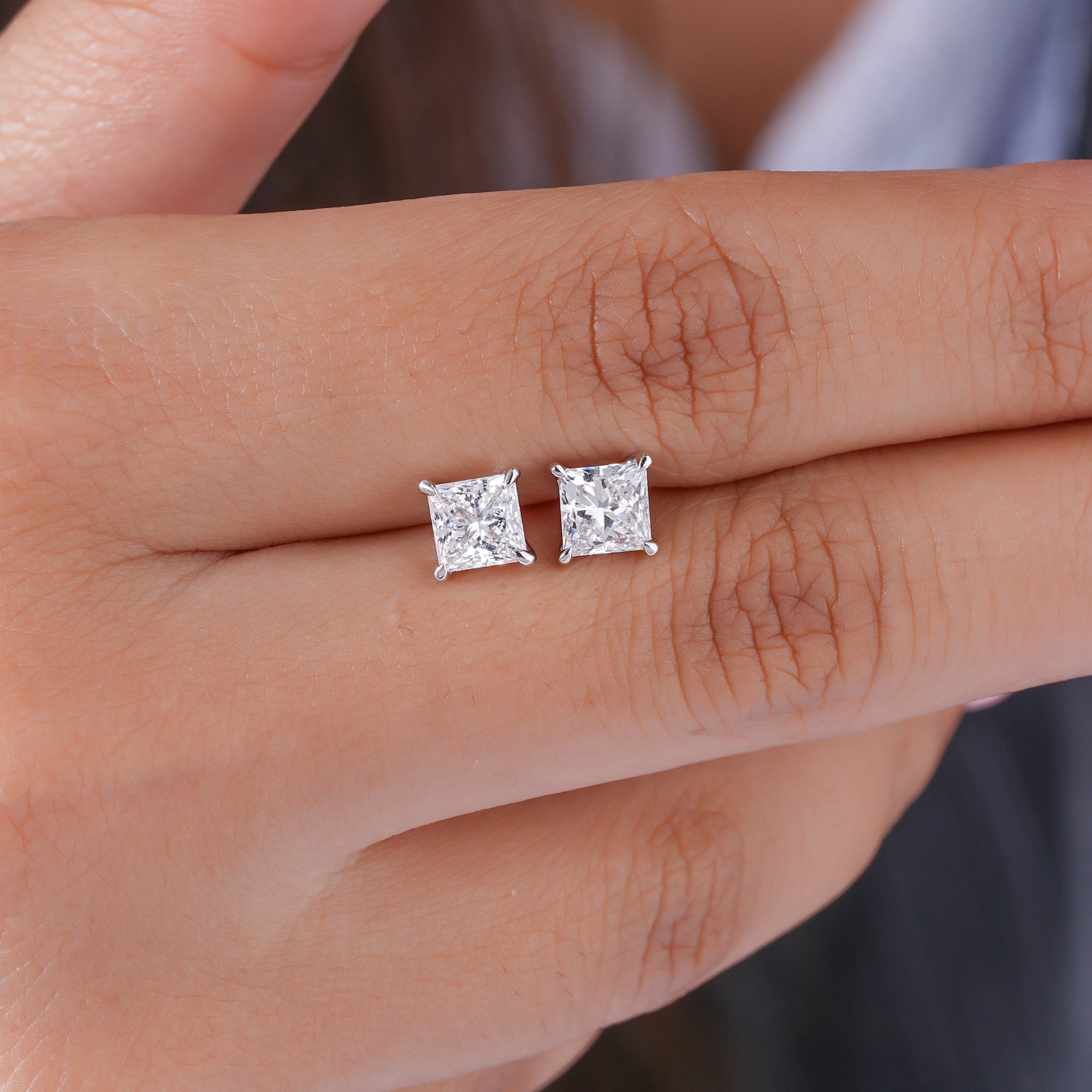 1.40 TCW Princess Cut Lab Grown Diamond Stud Earrings