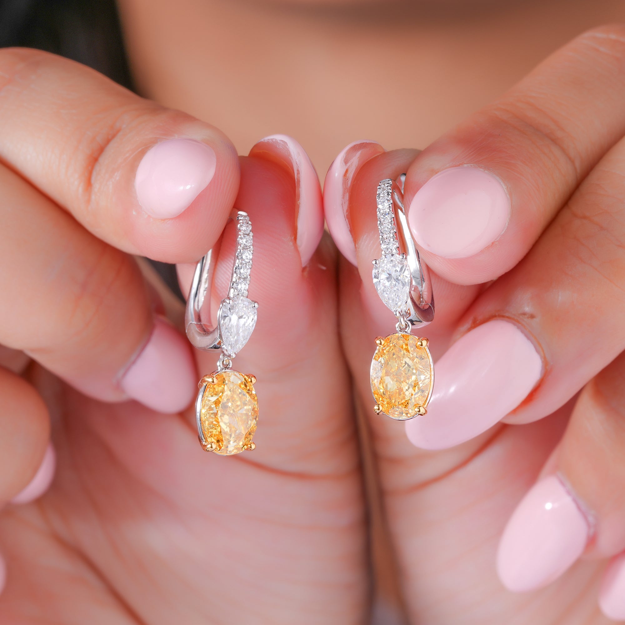 3.90 TCW Lab Grown Diamond Yellow Oval Cut Dangle Earrings