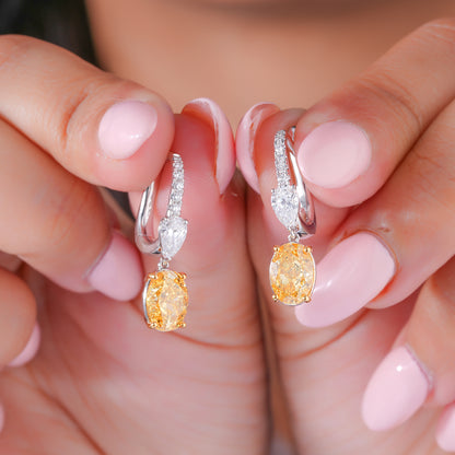 3.90 TCW Lab Grown Diamond Yellow Oval Cut Dangle Earrings