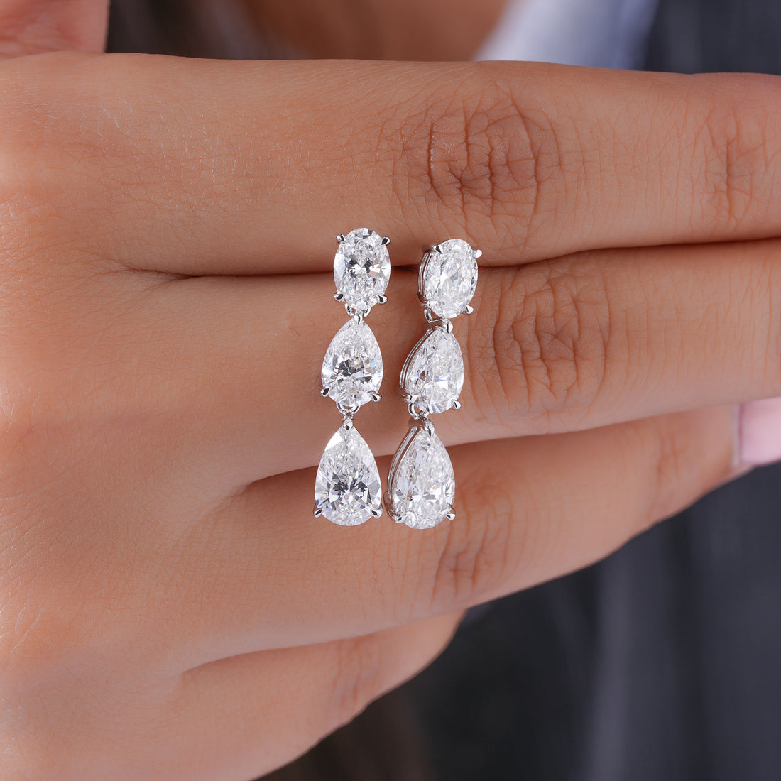 4.80 TCW Pear and Oval Cut Lab Grown Diamond Dangle Earrings