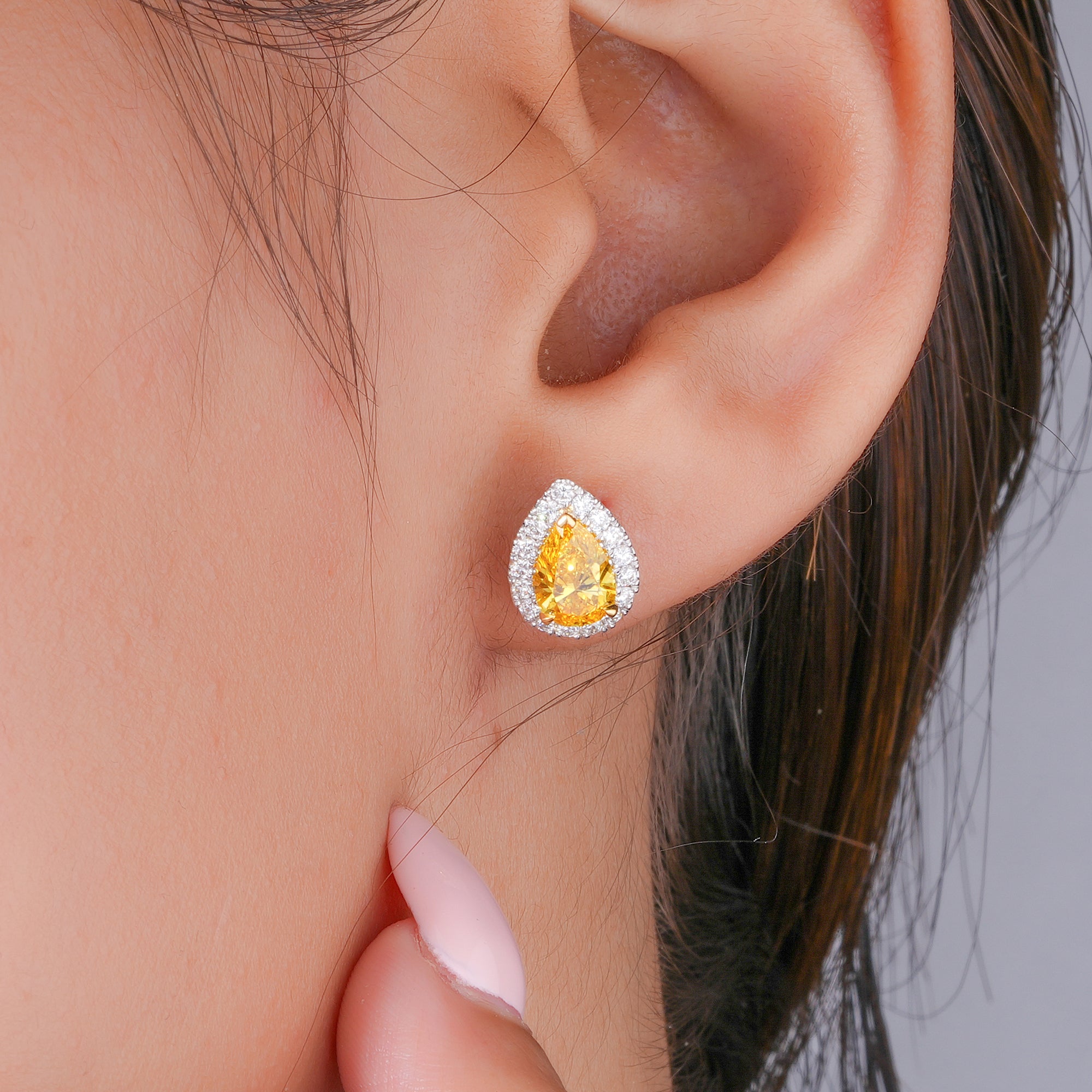 1.60 TCW Lab Grown Diamond Yellow Pear Cut Halo Stud Earrings