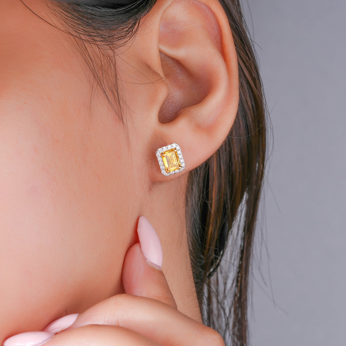 1.75 TCW Lab Grown Diamond Fancy Yellow Emerald Cut Halo Stud Earrings