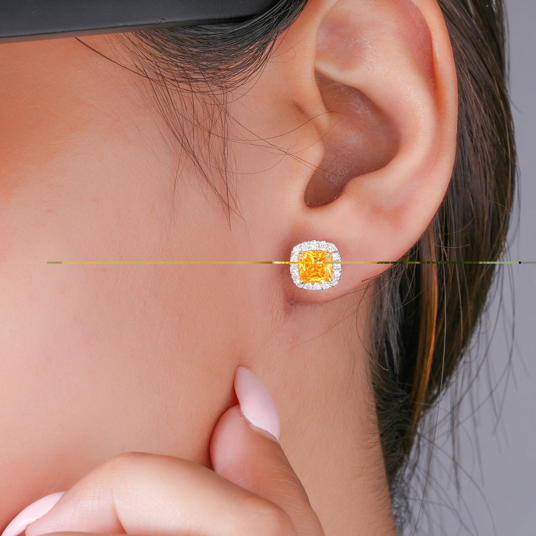 2.00 TCW Lab Grown Diamond Fancy Yellow Cushion Cut Halo Stud Earrings