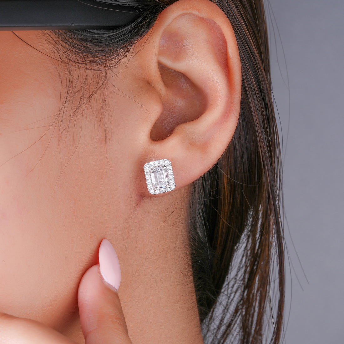 2.50 TCW Lab Grown Diamond Emerald Cut Halo Stud Earrings