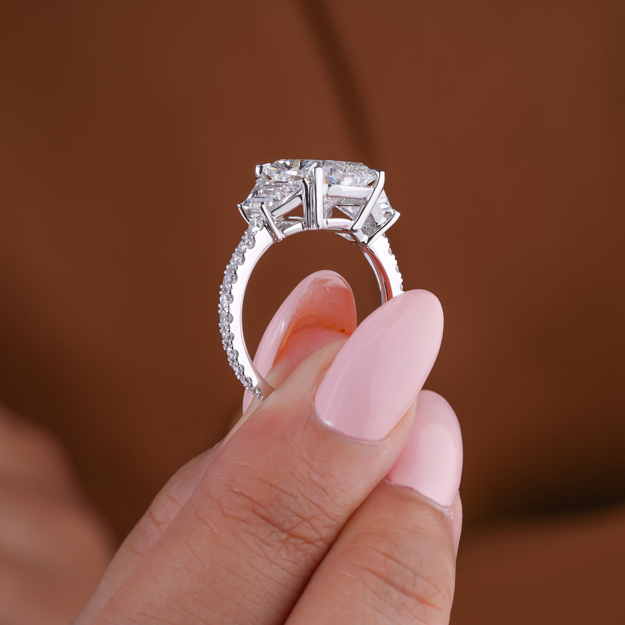4.00 Ct Cushion Cut Lab Grown Diamond Trilogy Engagement Ring