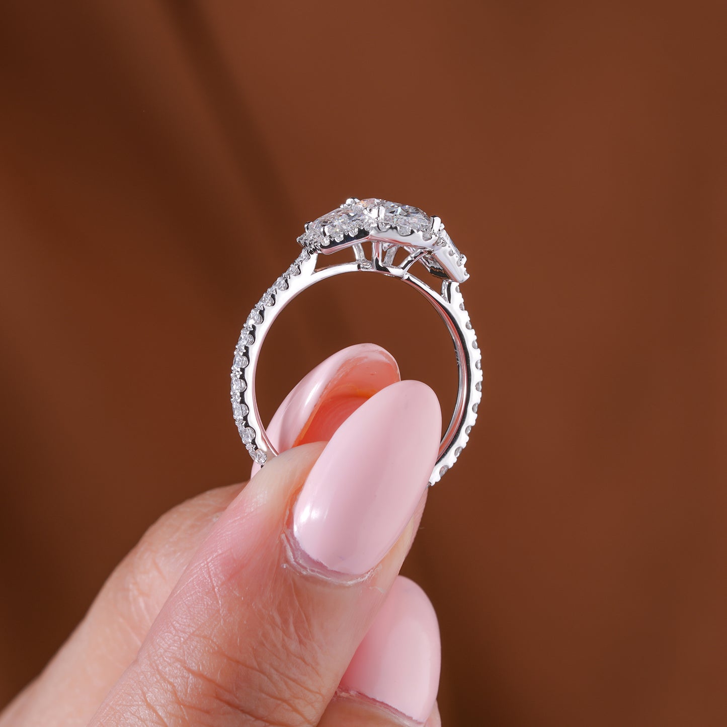 1.00 CT Oval Lab Grown Diamond Three Stone Setting Halo Engagement Ring