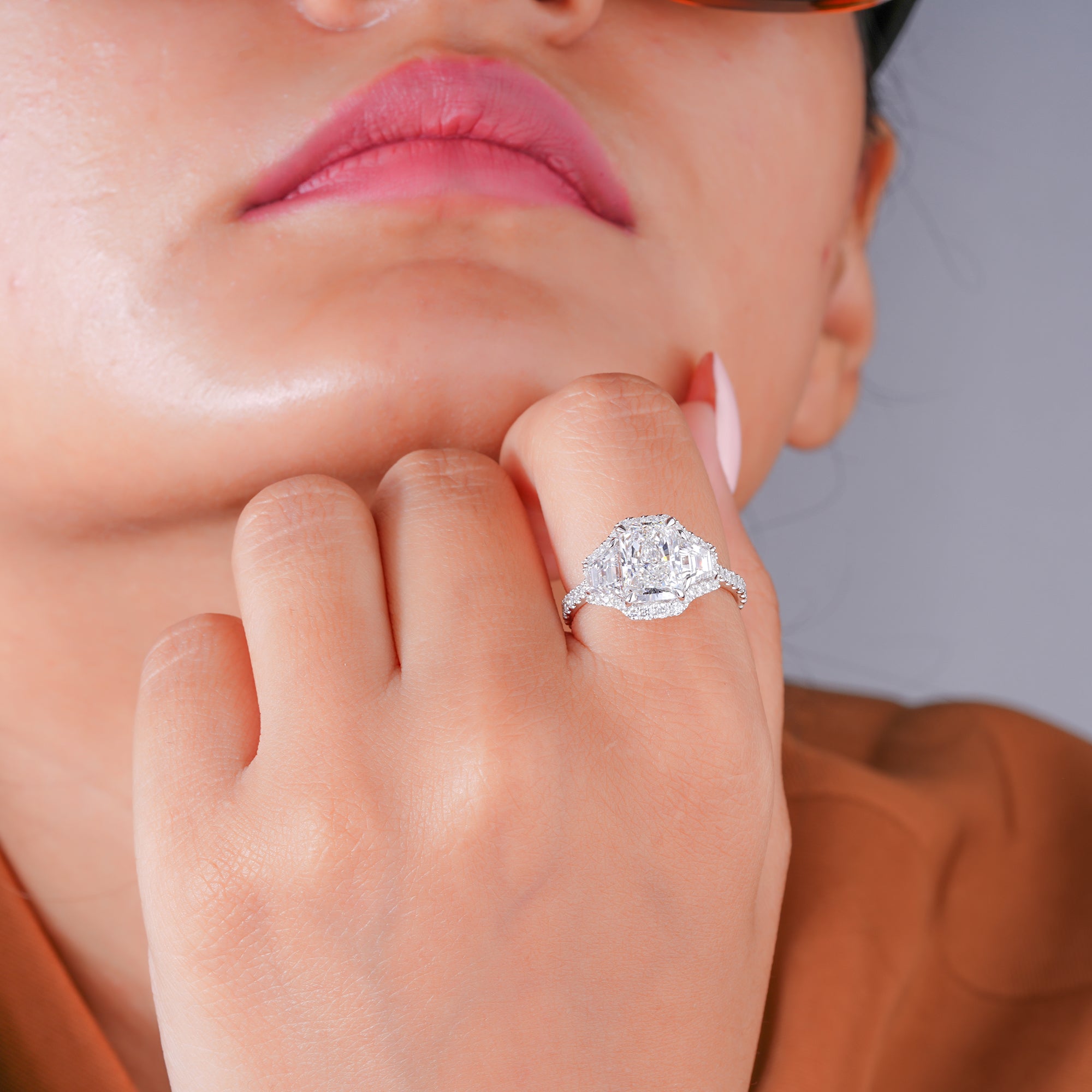 3.00 CT Elongated Cushion Lab Grown Diamond Halo Setting Engagement Ring