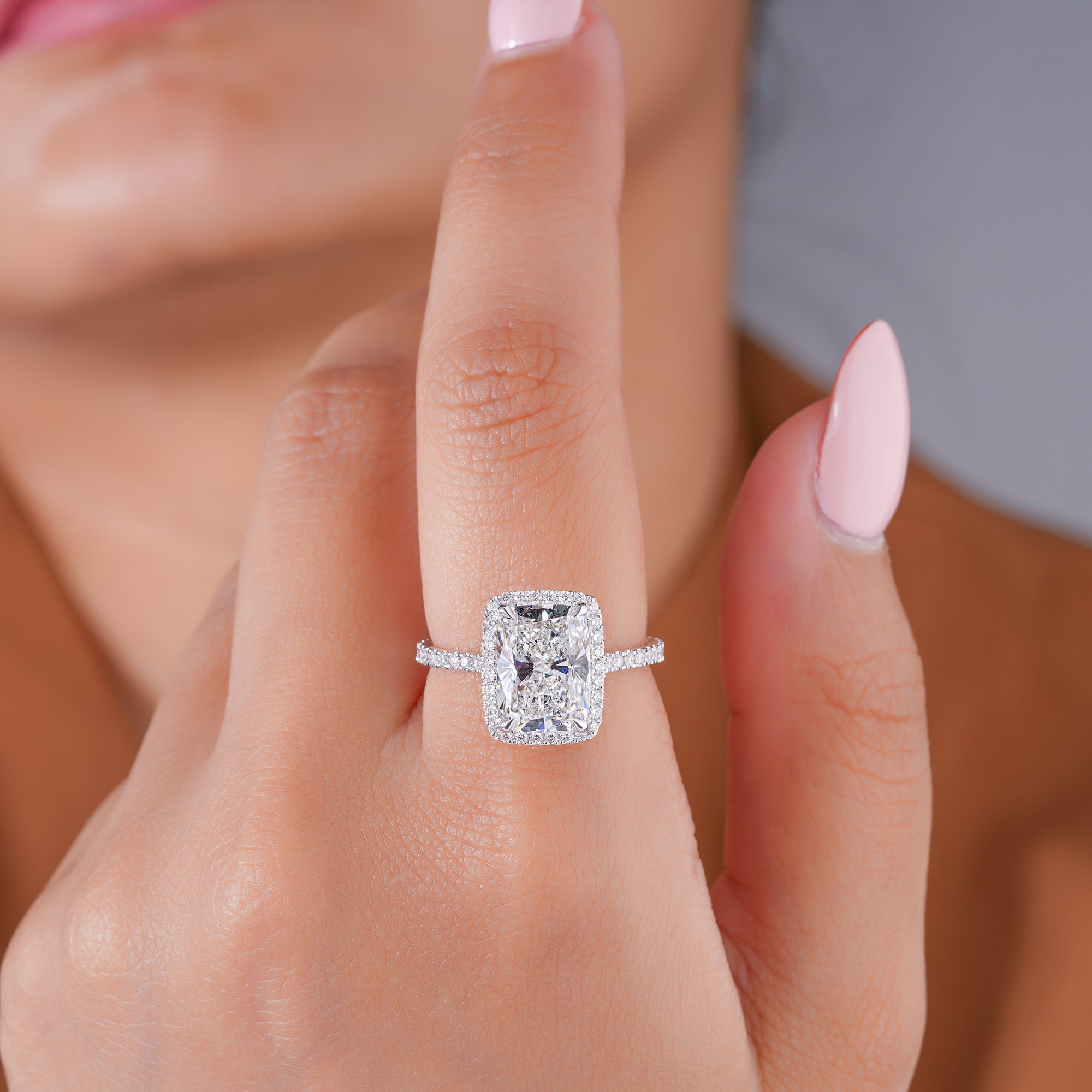 3.00 CT Elongated Cushion Lab Grown Diamond Halo Setting Engagement Ring