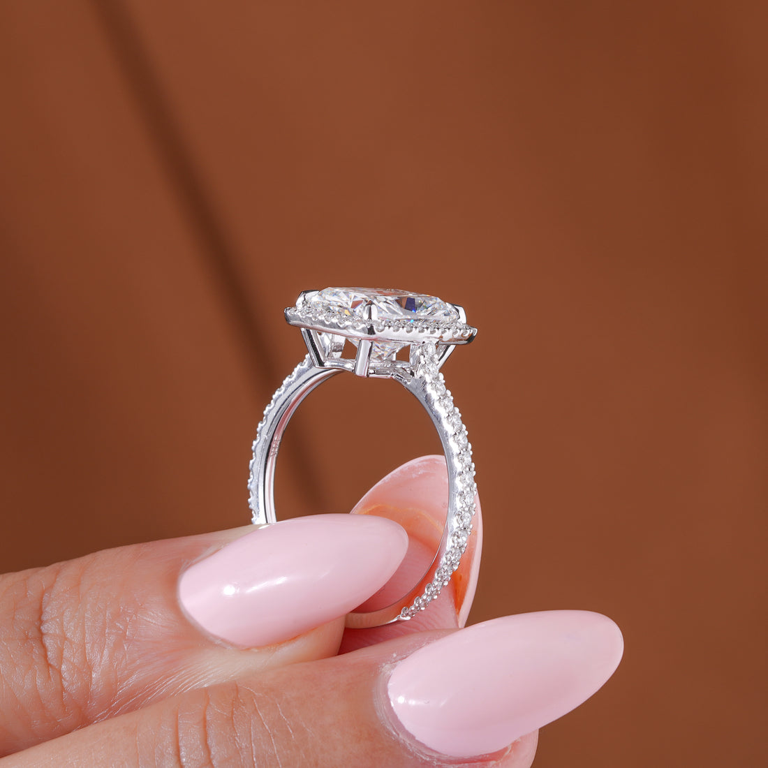 3.00 CT Elongated Cushion Lab Grown Diamond Halo Setting Engagement Ring