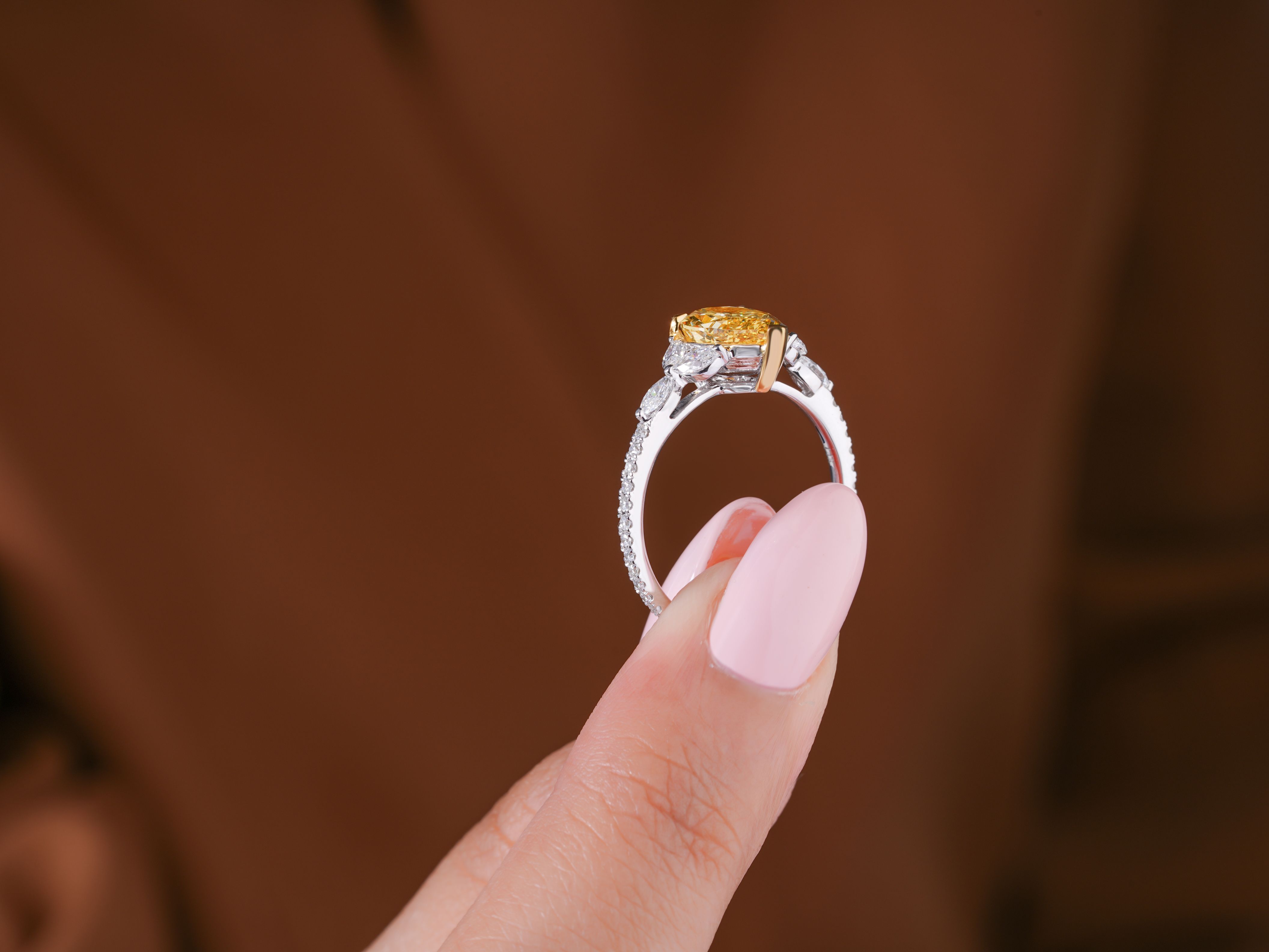 2.10 CT Pear Cut Diamond Engagement Ring with Marquise Side Stones, 14K 18K Solid Gold Unique Three Stone Ring, Lab Grown Diamond Bridal Ring