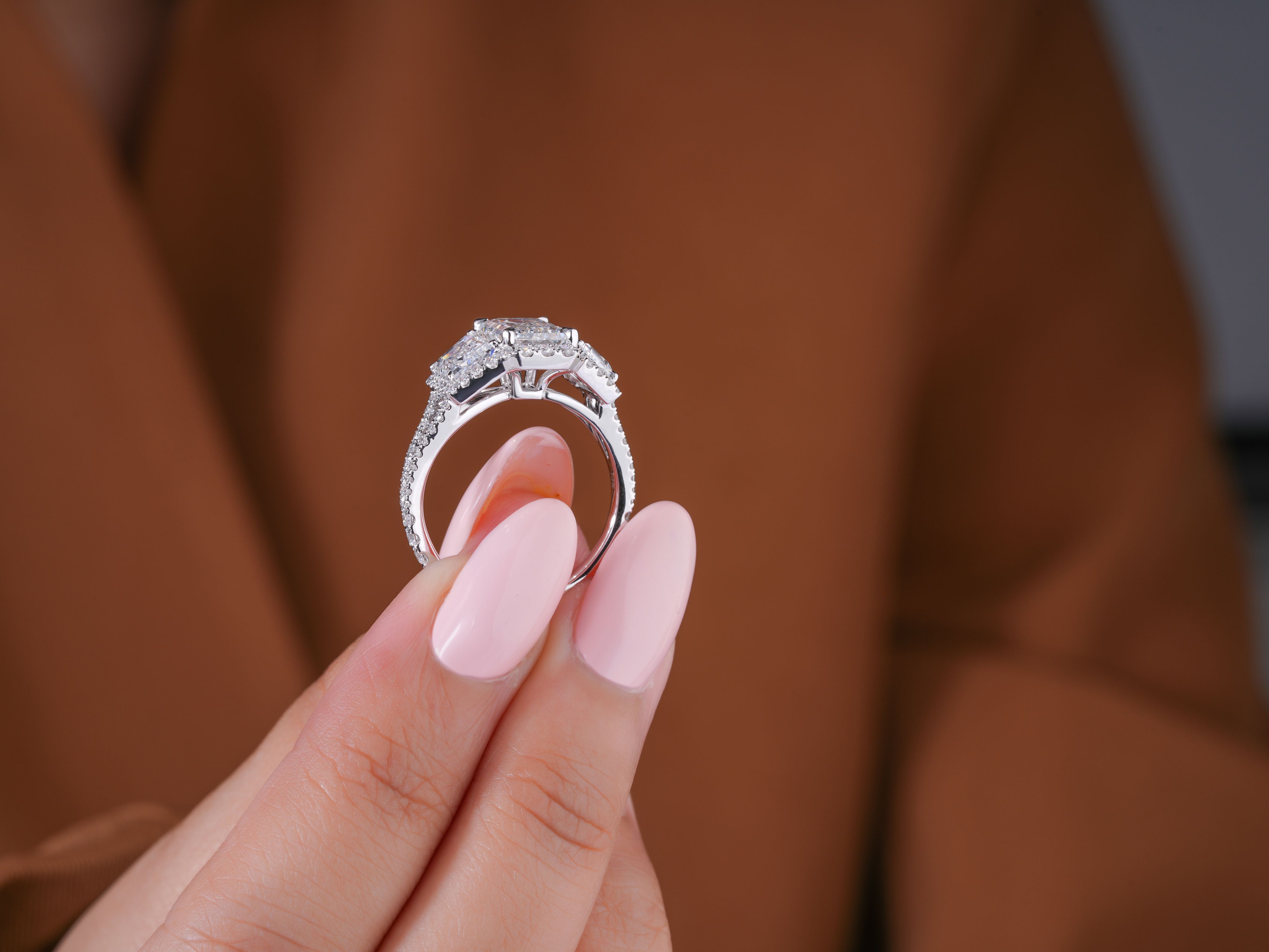 2 CT Emerald Cut Diamond Trilogy Diamond Engagement Ring