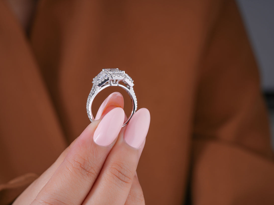 2 CT Emerald Cut Diamond Trilogy Diamond Engagement Ring