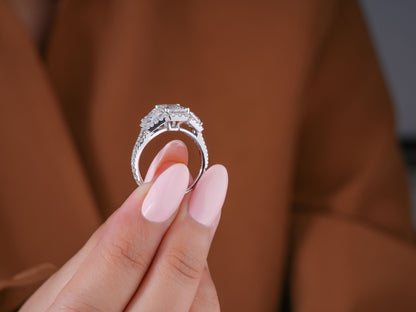 2.00 CT Emerald Cut Diamond Trilogy Diamond Engagement Ring