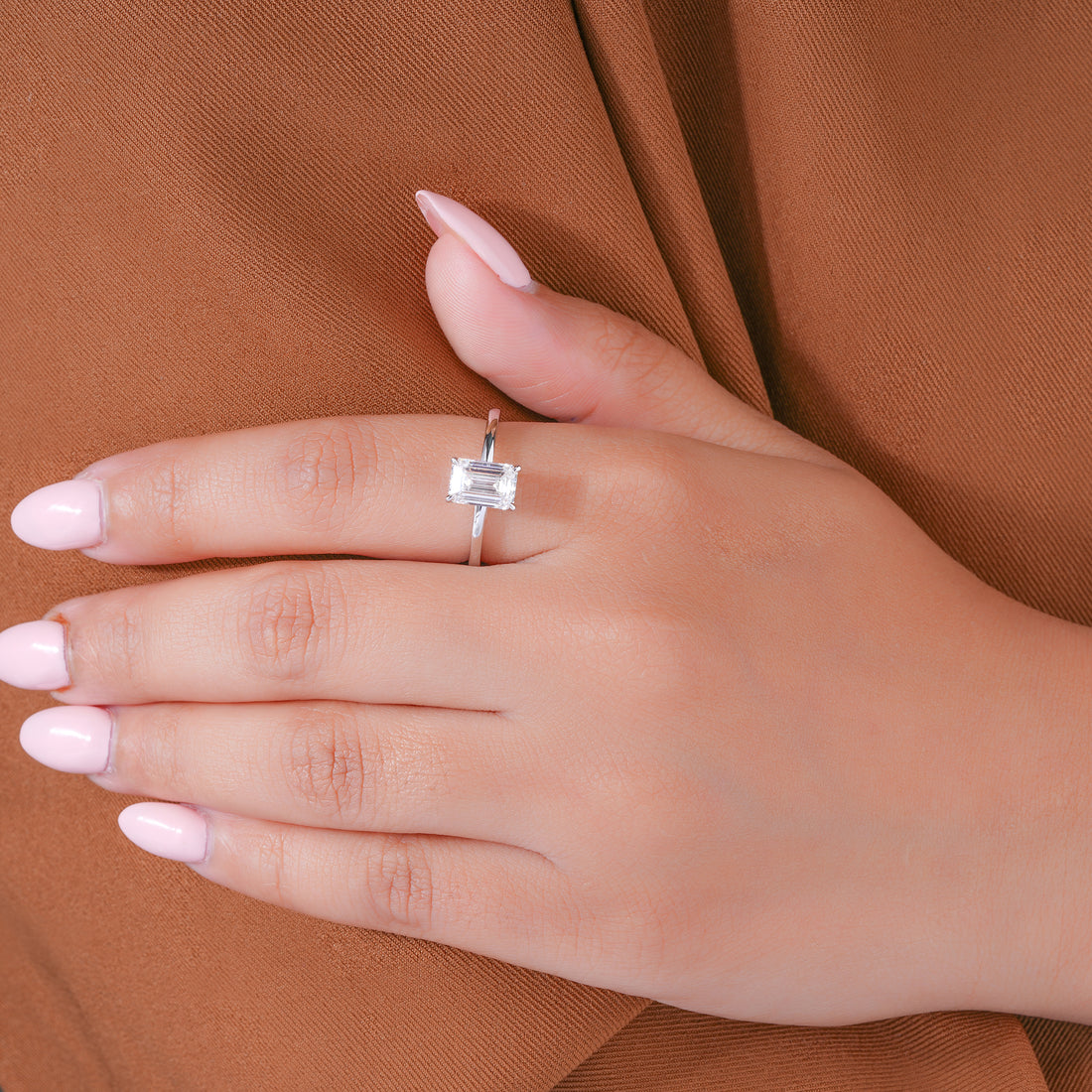 1.50 CT Emerald Cut Lab Grown Diamond Hidden Halo Unique Engagement Ring
