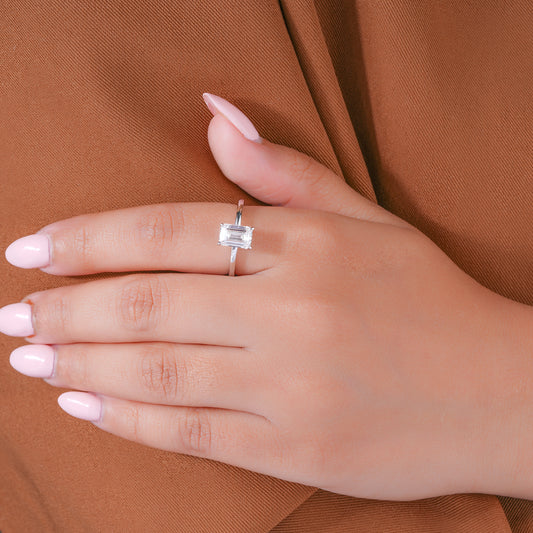 1.50 CT Emerald Cut Lab Grown Diamond Hidden Halo Unique Engagement Ring