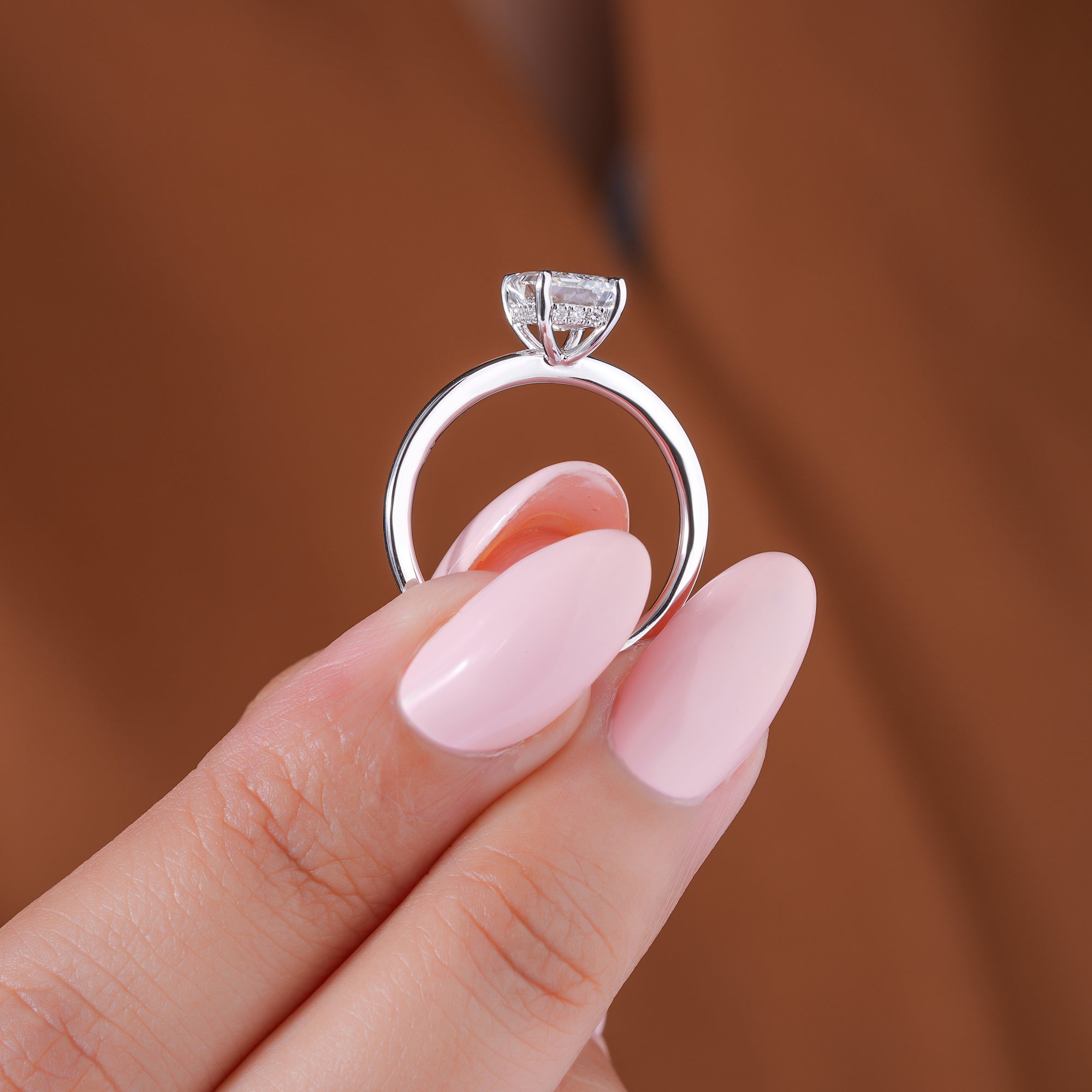 1.50 CT Emerald Cut Lab Grown Diamond Hidden Halo Unique Engagement Ring