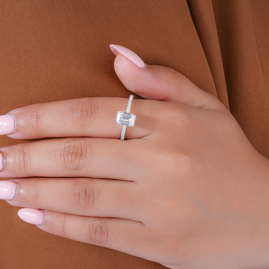 1.50 ct Emerald Cut Lab Grown Diamond Pave Setting Bridal Engagement Ring
