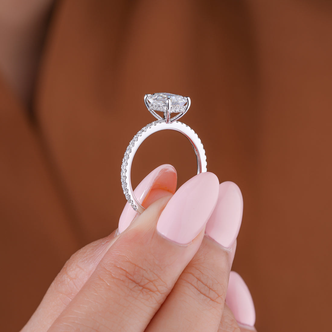 1.50 ct Emerald Cut Lab Grown Diamond Pave Setting Bridal Engagement Ring