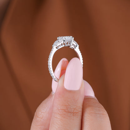 1.00 Ct Pear (Teardrop) Three Stone Pave Setting Luxury Engagement Ring