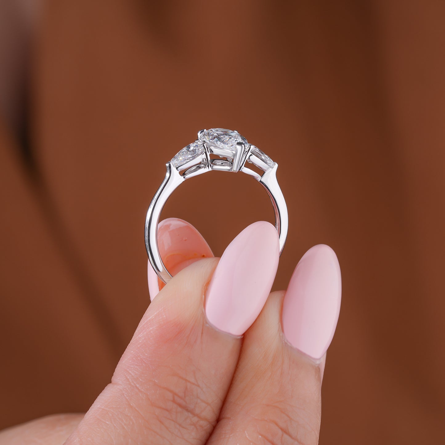 1.00 Carat Pear (Teardrop) Three Stone Pave Setting Luxury Engagement Ring