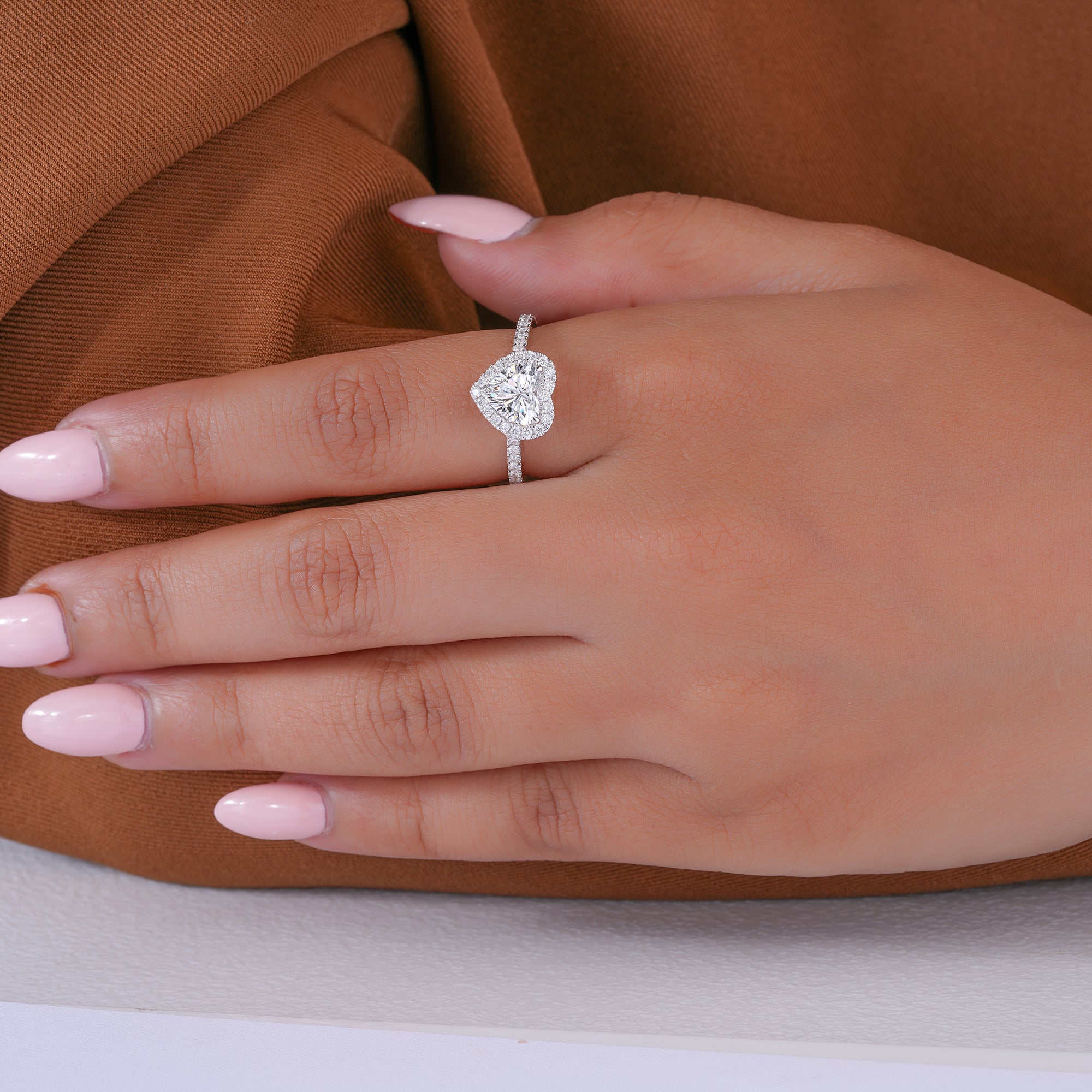 1.1 CT Heart Cut Lab Grown Diamond Halo Pave Romantic Engagement Ring