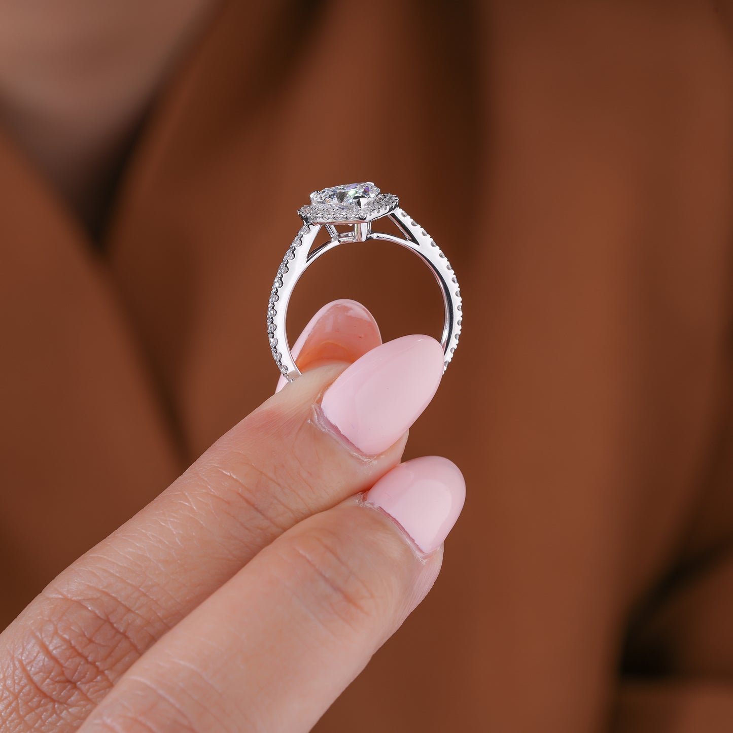 1.00 CT Heart Cut Lab Grown Diamond Halo Pave Romantic Engagement Ring