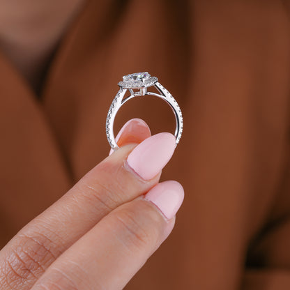 1.00 CT Heart Cut Lab Grown Diamond Halo Pave Romantic Engagement Ring