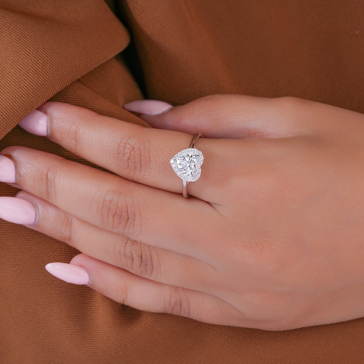 1.00 CT Heart Cut Lab Grown Diamond Halo Solitaire Romantic Engagement Ring