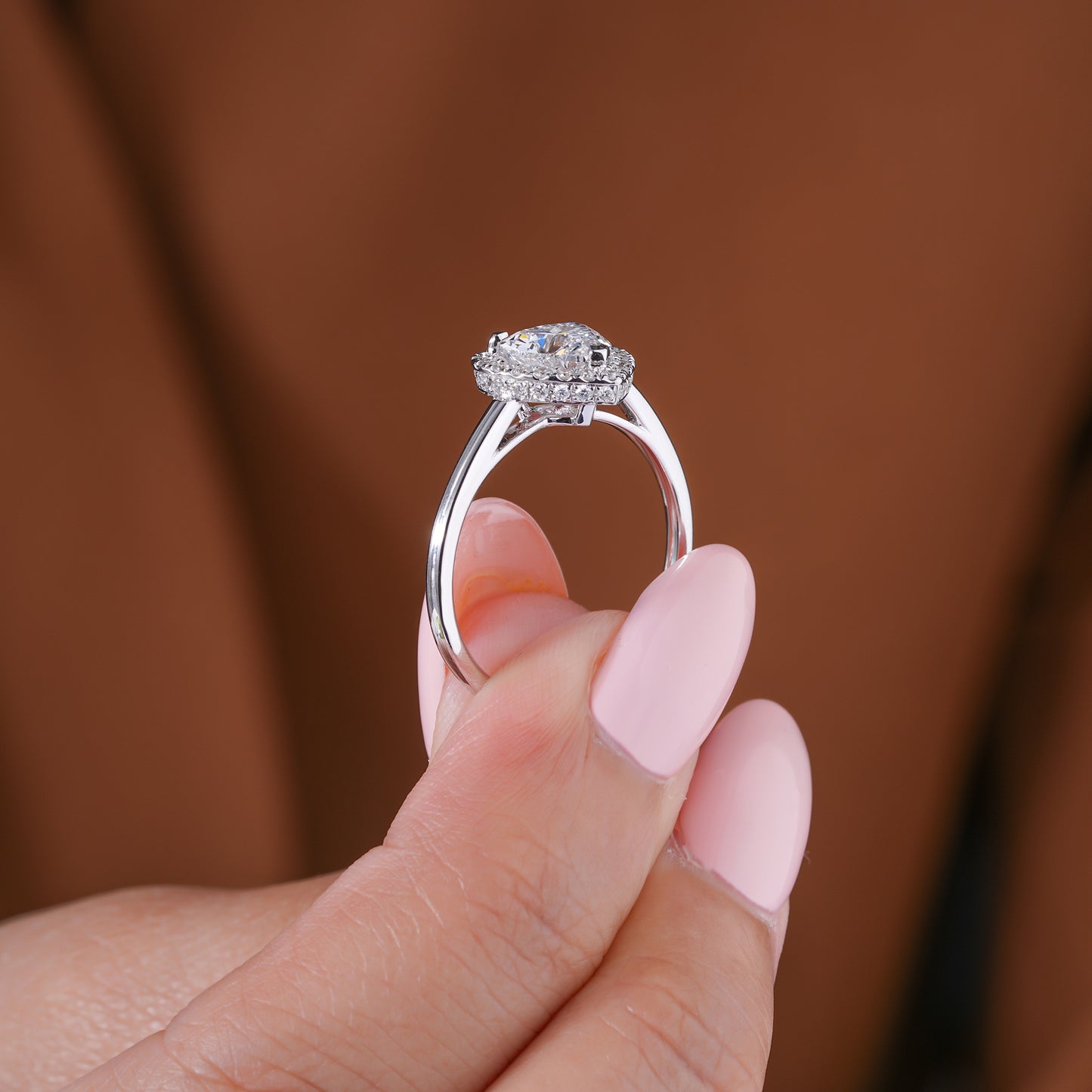1.00 CT Heart Cut Lab Grown Diamond Halo Solitaire Romantic Engagement Ring