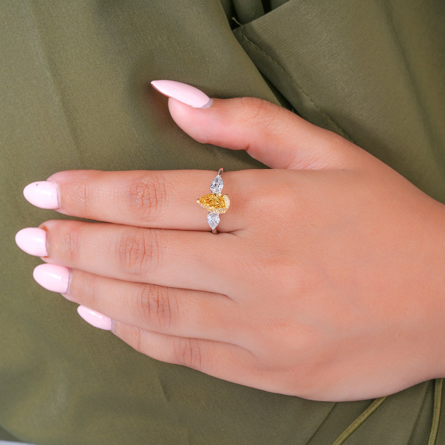 1.50 ct Pear Shape Lab Grown Diamond Three Stone Engagement Ring