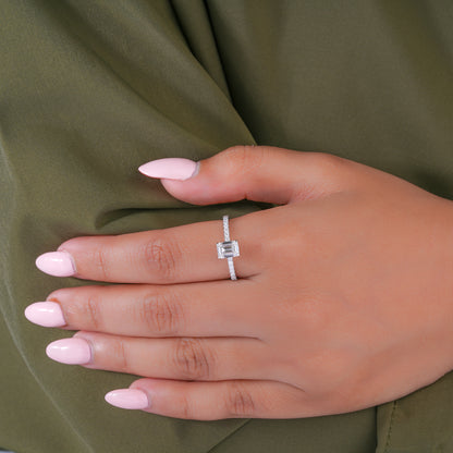 1.0 Carat Emerald Diamond Ring Petite Pave & Hidden Halo Engagement Ring