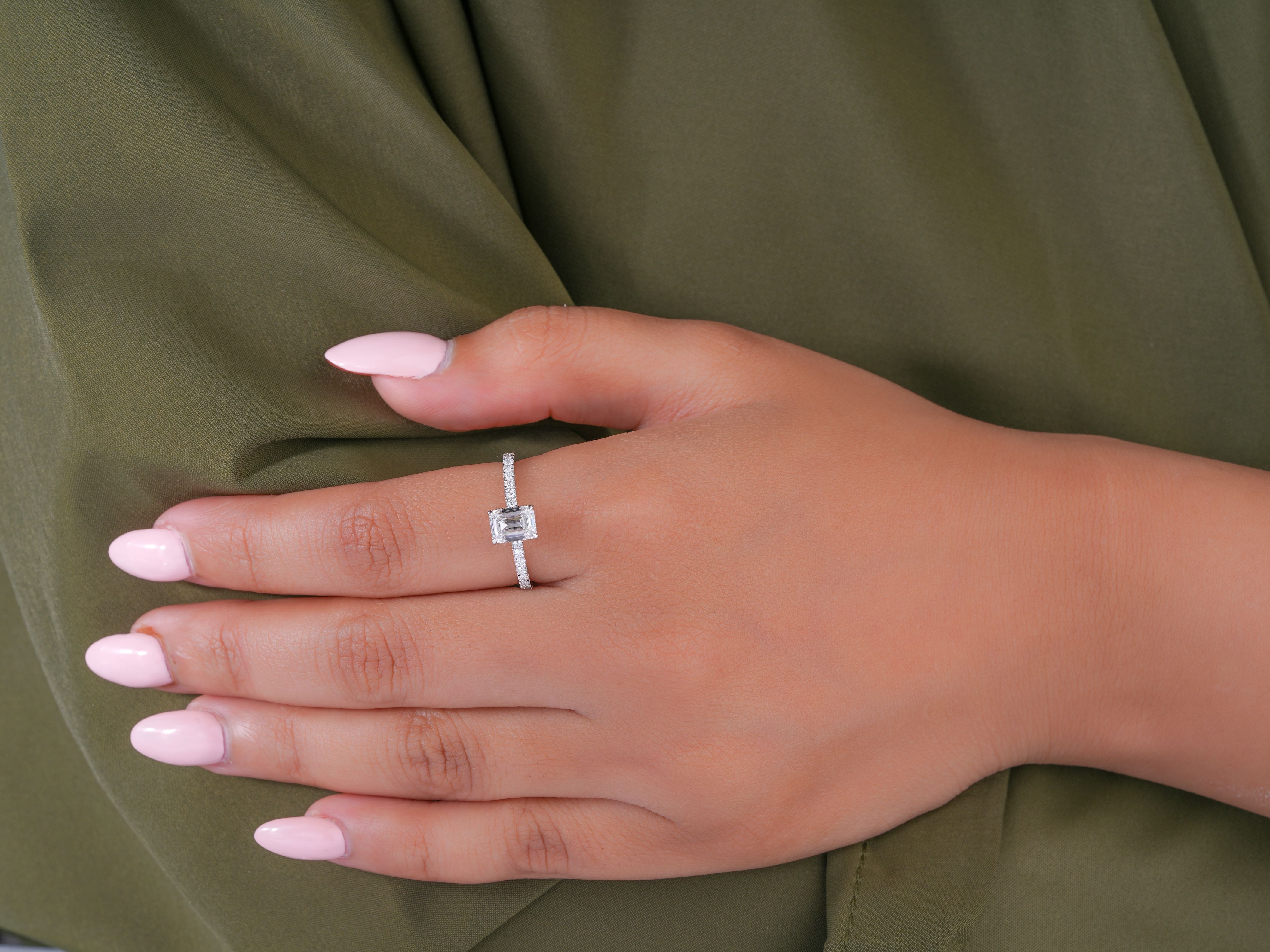 2 Ct Emerald Diamond Ring Petite Pave & Hidden Halo Engagement Ring