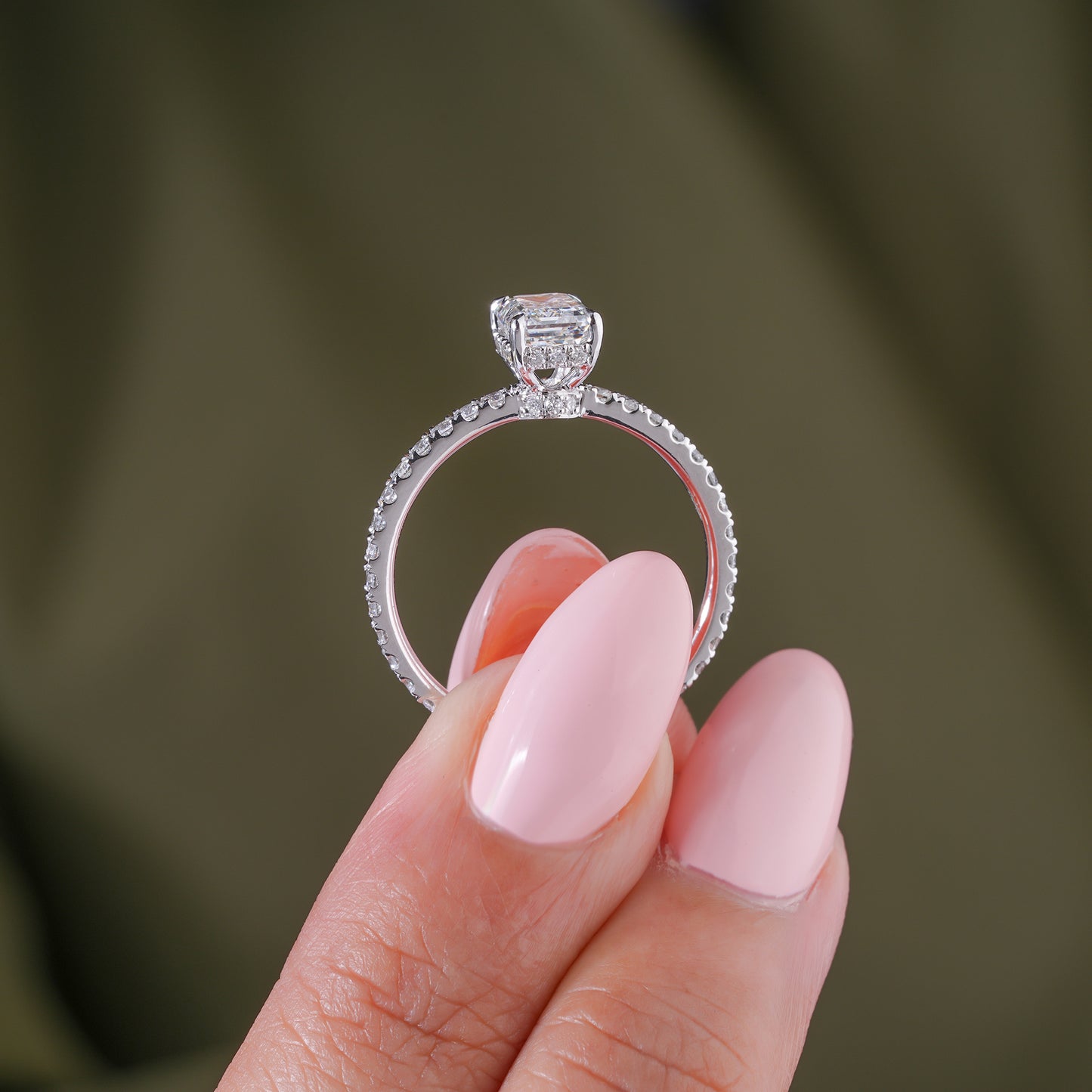 1.0 Carat Emerald Diamond Ring Petite Pave & Hidden Halo Engagement Ring