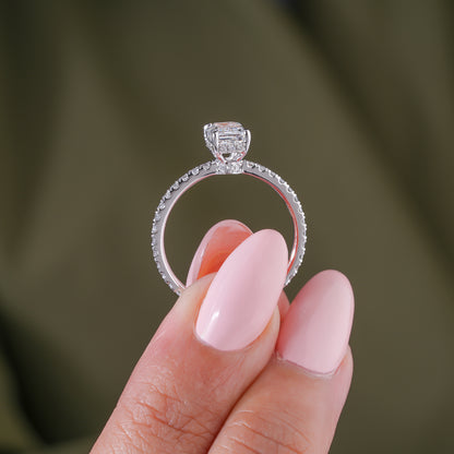 1.0 Carat Emerald Diamond Ring Petite Pave & Hidden Halo Engagement Ring