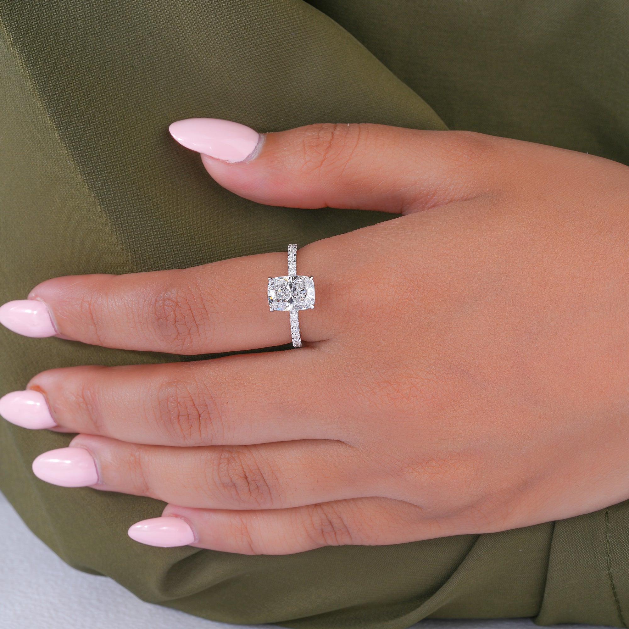 2 ct Style Elongated Cushion Cut Diamond Hidden Halo Engagement ring