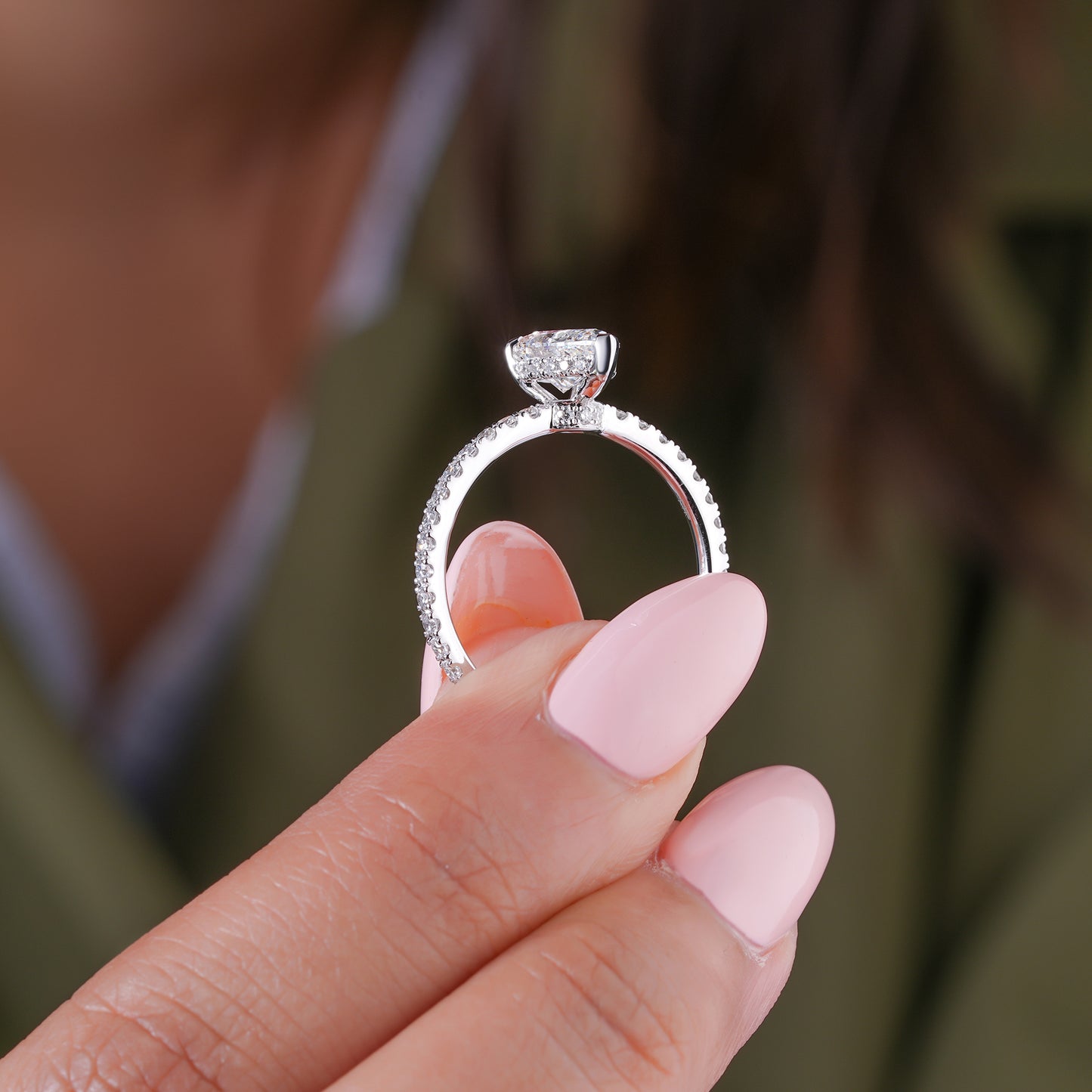 1.00 CT Pear Cut Lab Grown Diamond Pave Engagement Ring