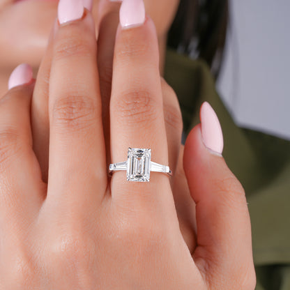 1.5 CT Emerald Cut Diamond Trilogy Tapered Baguette Engagement Ring