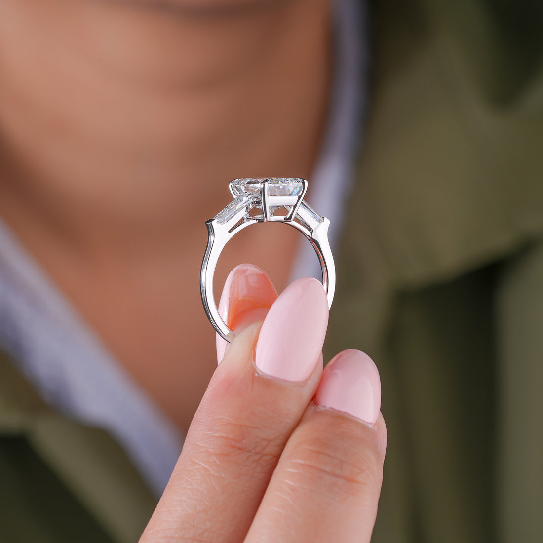 1.5 CT Emerald Cut Diamond Trilogy Tapered Baguette Engagement Ring