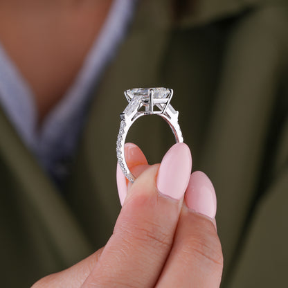 3.00 CT Emerald Cut Diamond Trilogy Ring Baguette Accent Diamond Engagement Ring
