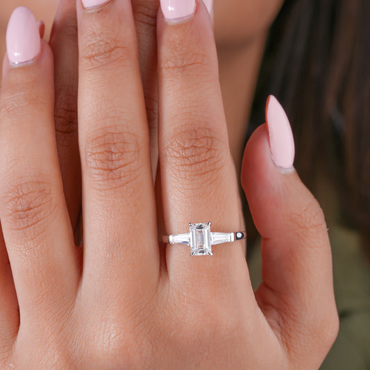 1.00 CT Emerald Cut Diamond Ring Vintage Style Baguette Engagement Ring